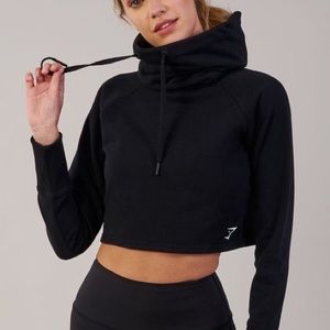 GymShark Black Cowl Neck Cropped Hoodie